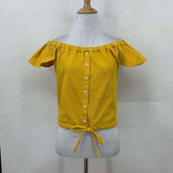 Madewell Textured & Thread Off The Shoulder Top Womens XS Extra Small Tie Waist - Picture 2 of 13